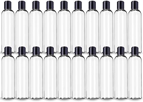 ljdeals 8 oz de plástico transparente garrafas vazias com tampas de disco preto, recipientes recarregáveis ​​para shampoo, loções, creme e muito mais, bpa livre, pacote de 20, fabricado nos EUA