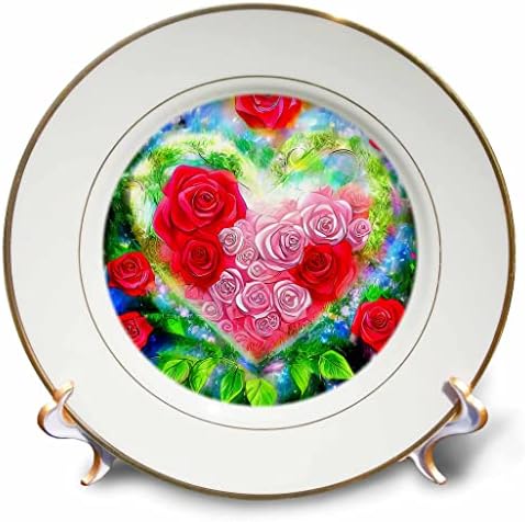 Dia dos Namorados de 3drose. Coração floral cheio de flores de rosa vermelhas e rosa para você - pratos