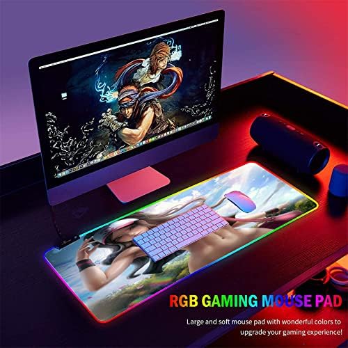 Sexy Anime Girl Mouse Pad RGB Gaming Mousepad Led Mouse Mat Gamer não deslize mousepads mangá xxl luminoso tat tape