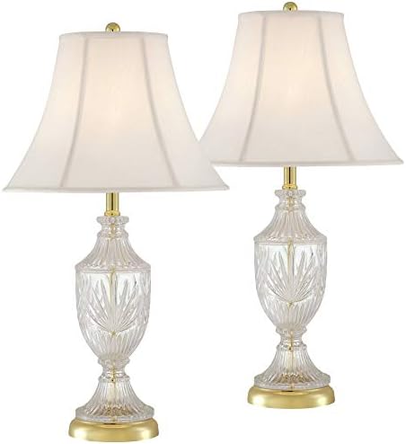 Regency Hill Hill Tradicional Glamue Luxury Table Lamps 26,5 Conjunto alto de 2 vidro transparente urna de latão dourado metal creme de campainha decoração para sala de estar na sala de estar de cabeceira