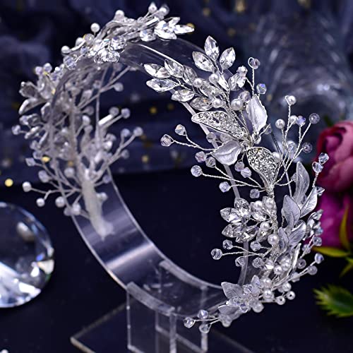 Lovfoiver Rhinestone Wedding Headband Handmade Leaf Crystal Bridalpieces para acessórios para cabelos de casamento