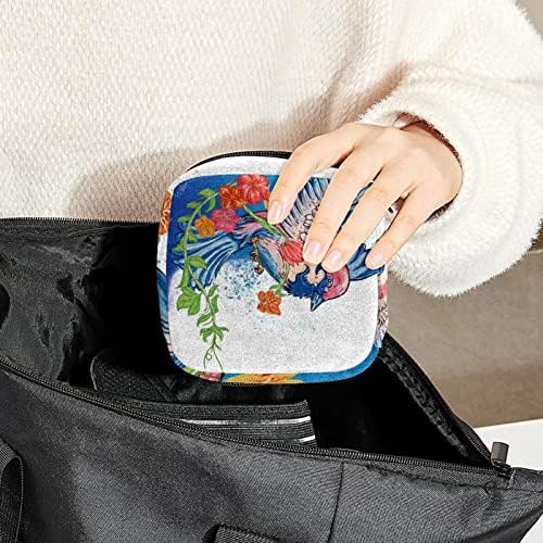 Bolsa de armazenamento de guardanapos sanitários de Oryuekan, bolsas de zíper menstrual reutilizável portátil, bolsa de armazenamento de tampões para mulheres meninas, pássaro de flor de primavera artística vintage