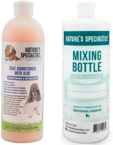 Especialidades da natureza misturando garrafas e shampoo de cachorro pacote, fácil de ler medições misturando garrafa de