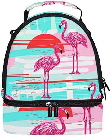 Lancheira mais refrigeradora lancheira belo padrão tropical com flamingo duplo deck recipientes de armazenamento de alimentos