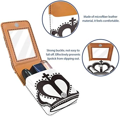 Bolsa de batom de batom de maquiagem de oryuekan com espelho portátil de armazenamento de armazenamento portátil portátil Organizador de armazenamento de brilho labial, coroa retro preto ornamentado