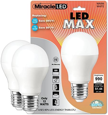 O Miracle Led Max, substitui as lâmpadas domésticas de 100W, supera as inundações em tetos de 9 a 20 'de altura, branco macio, 2 pacote