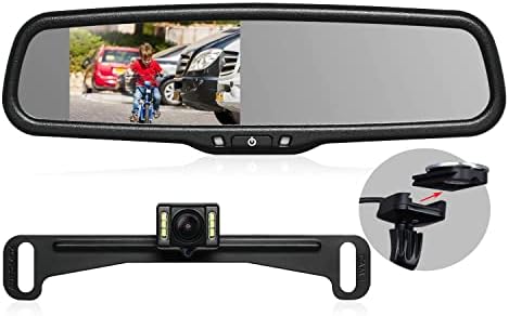 Câmera de backup Auto-Vox T2 para carro/caminhões, OEM Look Trow View Mirror Camera Monitor com IP68 Sistemas de câmera à prova d'água, Super Night Vision Reverse Câmera com 170 °