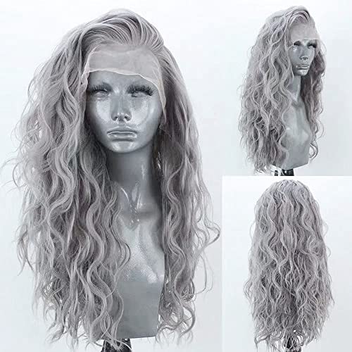 Rongduoyi prata cinza cinza longo de renda sintética longa perucas frontais para mulheres Parte grátis PRETURADA