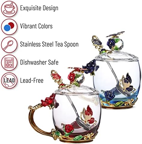 BTAT- xícaras de chá com tampas, pacote de 2, xícara de chá de vidro, xícaras de chá sofisticadas, presentes para