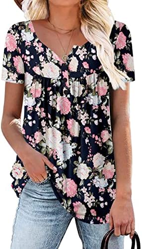 Camisas Florais Henley casuais casuais ocultam blusas de barriga 2023 blusas de manga curta de verão para usar com