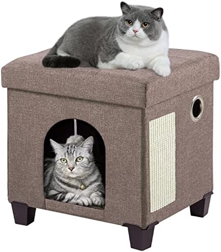 Brian e Dany Cama dobrável de gato para gatos internos, grande casas de gato com cama de linho grande caver