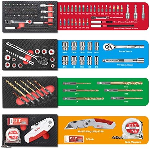 POÇO. Caixa de ferramentas de aço portátil de 3 gavetas com conjunto de ferramentas de mecânica de 61 peças, travamento magnético, estojos de ferramentas de transferência de mão vermelha para ferramentas de ferramentas de ferramentas manuais kit