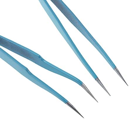 Wealrit 2 PCs Kit de pinças azuis claros, pinças afiadas de aço inoxidável, pinças pontiagudas com agulha de precisão