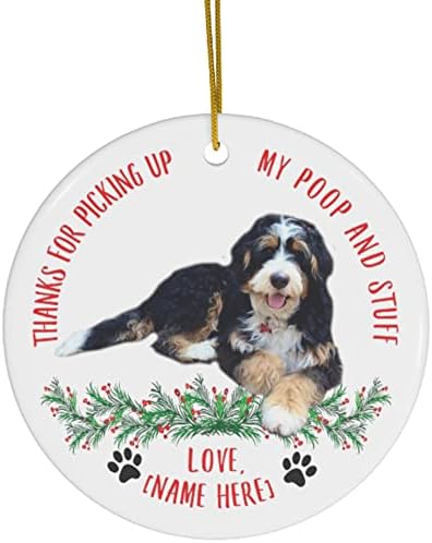 Bernedoodle Tri Color Dog Gifts 2023 Ornamentos da Árvore de Natal Obrigado por pegar meu círculo de cerâmica cocô
