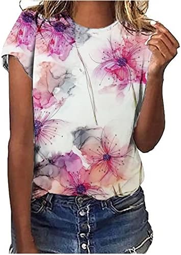 Lcepcy Summer Fashion Fashion Floarl Imprimir camisas de manga curta Blusses de pescoço redondos de tinta para trabalhar roupas