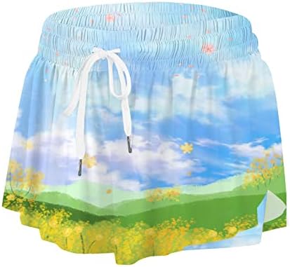 Shorts fluxos shorts de corrida para mulheres elásticas cintura plissada shorts de borboleta floral academia de moda de moda que executa