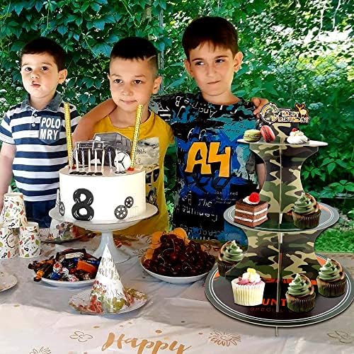 Decorações de aniversário de caça decorações de aniversário de camuflagem de 3 camadas de caça de caça a cupcake stand cupcake