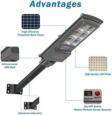 TaoSy 800W Luzes solares solares IP65 impermeável, LEDs Luzes comerciais solares ao ar livre Dusk To Dawn com controle