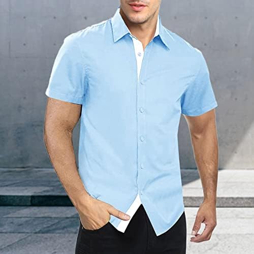2023 New Summer Summer LapeL Color Comparando botões de manga curta masculina camisa casual da moda para homens para homens