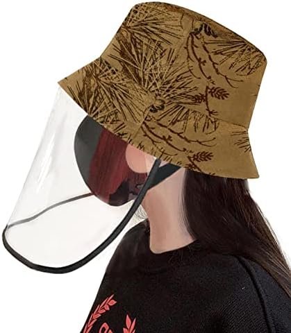 Chapéu de proteção adulto com escudo facial, chapéu de pescador anti -Sun Cap, chrysântemo japonês Cypress Art Vintage