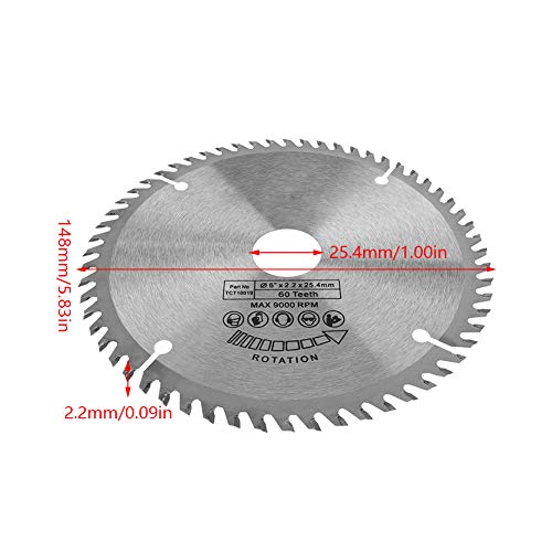 Lâmina de serra circular, 6 ”60 dentes de prata de corte liga de disco de disco de transmissão Lâmina de serra para cortar aço, alumínio, ferro, metais não ferrosos, plástico de madeira