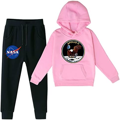 Umocan Kid Toddler Fleece Hood Sweatshirt e Sweetpante elástico da cintura Conjunto de moletom de manga longa da NASA
