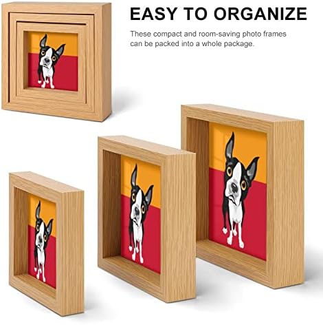 Boston Terrier Wooden Picture Frame de 3 quadros de fotos com vidro para display de desktop de vidro para casa