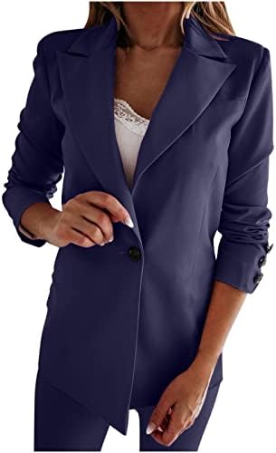 Jaquetas Blazer para mulheres casuais abertas de manga longa de lapela de lapéu de coloração sólida Botão de trabalho Office Office Business Outerwear