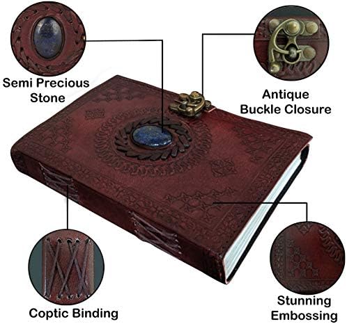 Rustic Town Leather Bound Bound Semiprecious Stone & Leather Journal Writing 7 Stone Notebook Combo - Couather Travel