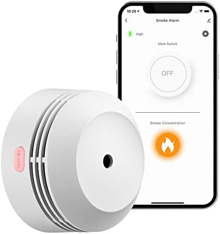 Detector de fumaça Wi-Fi, Amegislink Alarme de fumaça de incêndio inteligente sem fio com controle de aplicativo, bateria de