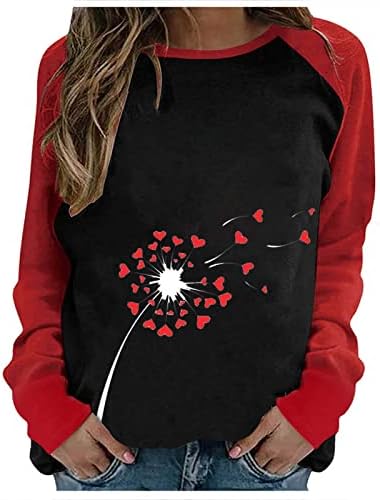 Camisetas de manga longa do Dia dos Namorados para mulheres Moda ECG Heart Graphic Tops Tops Casual Color Block Tunic Tees