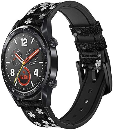 CA0368 Japonês Kimono Style Black Flower Padrão de couro de couro Smart Watch Band Strap for Wristwatch smartwatch smart watch size