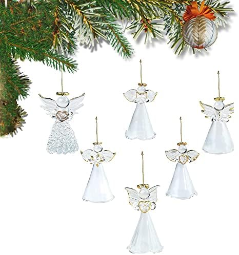 12 PCs Glass Angel Angel Christmas Ornamentos para decoração de árvores de Natal - 2,5 polegadas pequenas estatuetas de anjo religioso de vidro transparente pela novidade de 4e
