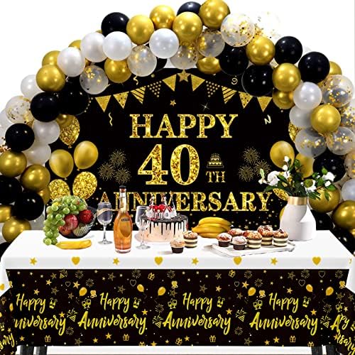 Darunaxy 40º aniversário de casamento Decorações, grande faixa feliz de 40 anos de 40 anos 70 x 43 polegadas, 60pcs