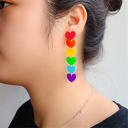 Maloyanve Rainbow Stud Brincos para mulheres meninas exclusivas criativas criativas boêmios acrílico acrílico arco -íris Brincos de queda longa artesanal resina arco -íris