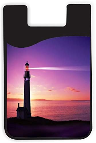 Lighthouse on Purple Sky Pink Design - Silicone 3M Adhesive Credit Cartão Bolsa de carteira para iPhone/Galaxy Android