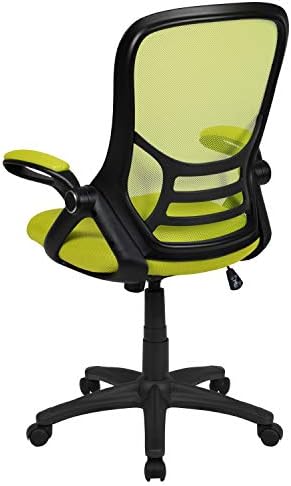 Flash Furniture High Back Back malha verde Cadeira de escritório ergonômico com moldura preta e braços flip-up 26,5d x 26,5w x 44h em