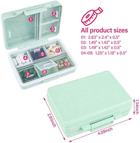 Organizador de pílulas de 9 grade, caixa de comprimidos portáteis, compartimentos de grande capacidade, recipiente de pílula