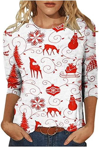 Camisas de Natal para mulheres T-shirt gráfico de árvore de Natal Plus Size Size Loue Fit Sleeve Tunic Tops para usar