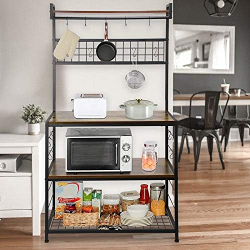 Homekoko Kitchen Bakers Bakers rack com 16 ganchos para utensílios de cozinha de forno de microondas, marrom industrial