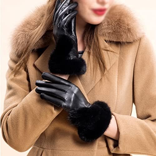 N/A Luvas de couro feminino Tela de toque Tela de inverno Luvas contínuas quentes de dedos