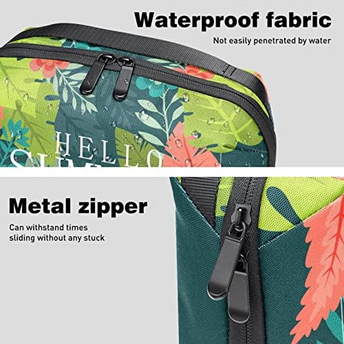 Carteira de bolsa de bolsas de viagem de caixa de caixa de transportar Caixa USB Acessório de bolso zíper, olá, folhas tropicais de verão flores havaianas