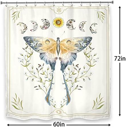 Lghtyro Butterfly Moon Fase chuveiro Cortina de banheiro Conjunto de banheiro de 60wx71h