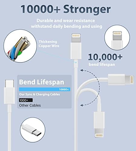 Para iPhone 14 13 12 carregador rápido, carregador de parede USB 20W com um cabo de raios de 10 pés longos e longos carregamento rápido