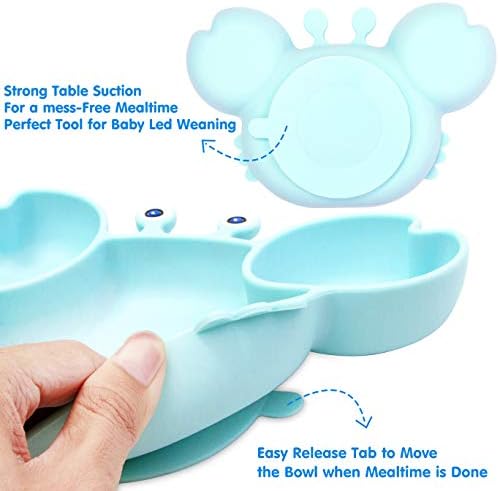 Baby Plate Silicone Sucção Placas de criança, pratos divididos para crianças pequenas, auto -alimentação, BPA livre, microondas