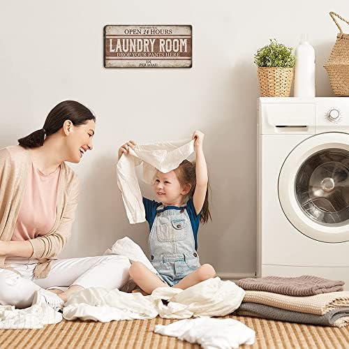 Sinais de lavanderia para a decoração da lavanderia - Auto -serviço aberto 24 horas Lavanderia Drop suas calças aqui -