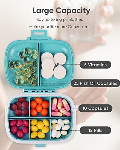 Organizador diário de comprimidos, 8 compartimentos portáteis de comprimidos, caixa de comprimidos para manter vitaminas, óleo de fígado de bacalhau