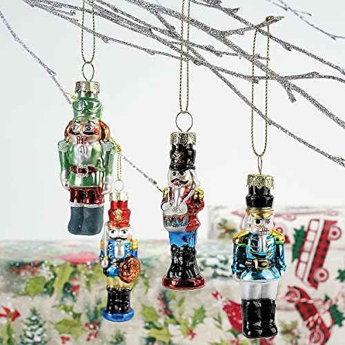 LILLIAN Vernon Glass Dutcracker Ornamentos de Natal - Conjunto de 6, 6 desenhos, soprado à mão, mini decorações de árvores,