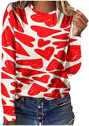 Camiseta de manga comprida feminino camisetas do dia dos namorados Blusa da moda de moda de coração solto Fit Casual