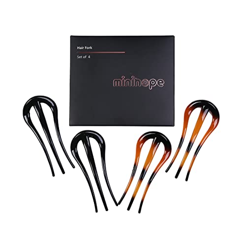 Minihope Hair Forks Forks Tartaruga Shell W Forma Updo Cabelo Cabines Para cabelos finos grossos, 3,5 polegadas clássicas